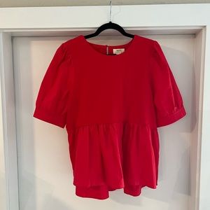 Red peplum puffy sleeve top